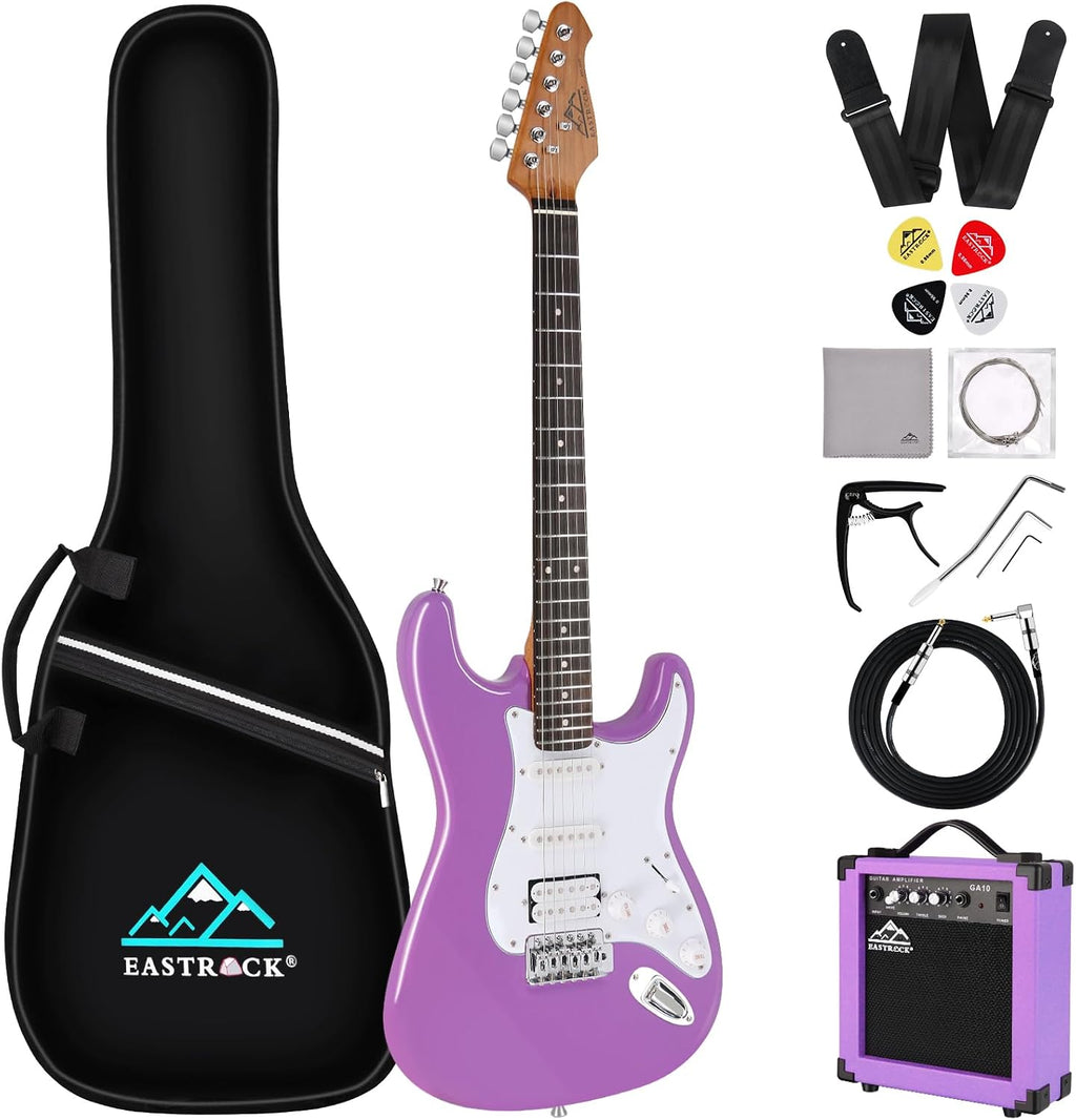 EASTROCK Electric Guitar 39' Full Size Solid Body Electric Guitar Kit for Beginner Girls & Adults with 10w Amp, Bag, Capo, Shoulder Strap, String, Cable, Picks, (Right-Handed, Purple)