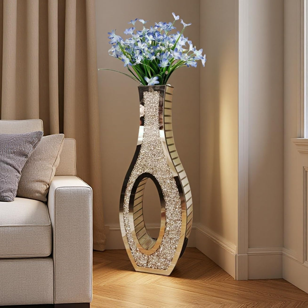 30' Tall Double Sided Crushed Diamond Floor Vases, Large Hollow Out Dustproof Vase for Living Room, Floor Vases Decorative Tall for Home,Office,Hotel(11.8' L x 5.37' W x 30' H)