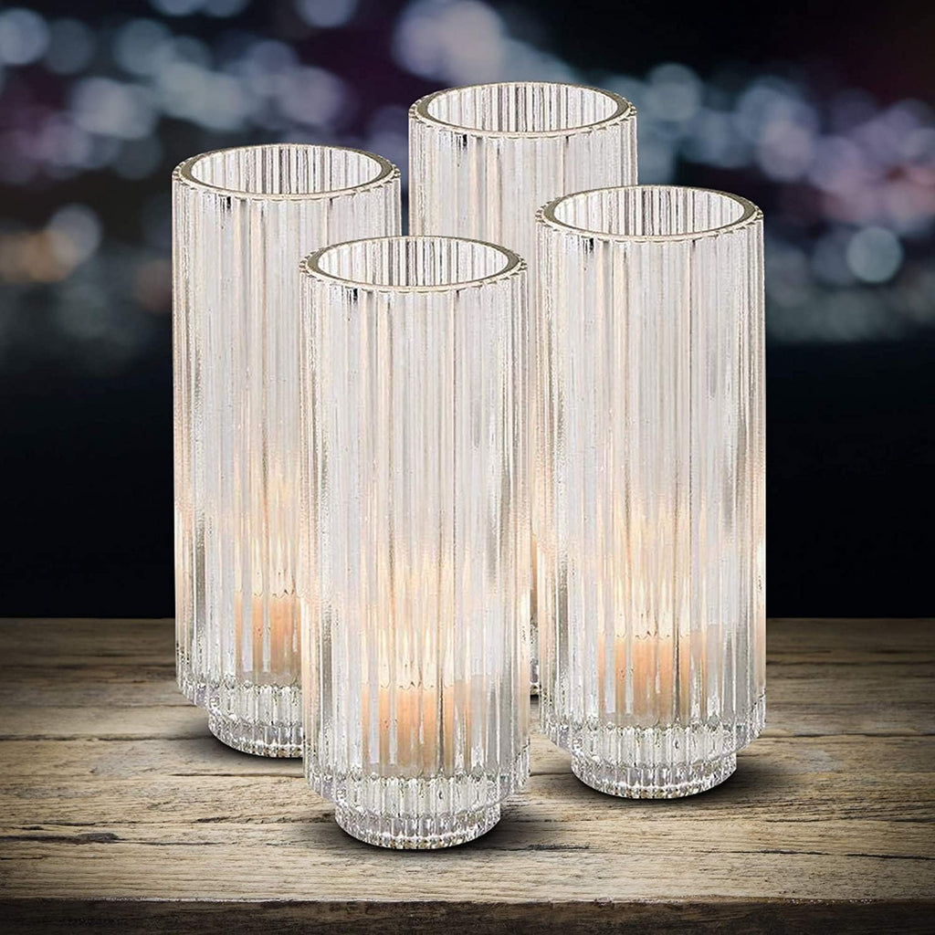 Serene Spaces Living Slim Clear Ribbed Glass Votive Holder, Decorative Centerpiece for Wedding, Christmas, Thanksgiving, Living Room, Home Décor, 2.25' Diameter & 6.25' Tall, Pack of 24