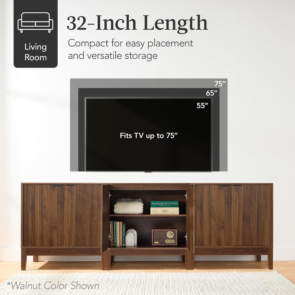 Best Choice Products 2-Door Modern Storage Cabinet, Buffet, Sideboard, Media Cabinet, Cupboard, Entryway Accent Table, Bookcase w/Reeded Panels and Adjustable Shelves – Black
