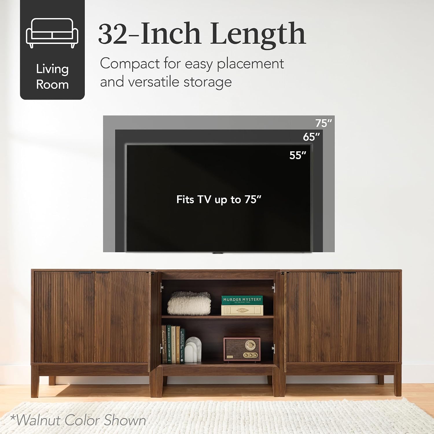 Best Choice Products 2-Door Modern Storage Cabinet, Buffet, Sideboard, Media Cabinet, Cupboard, Entryway Accent Table, Bookcase w/Reeded Panels and Adjustable Shelves – Black