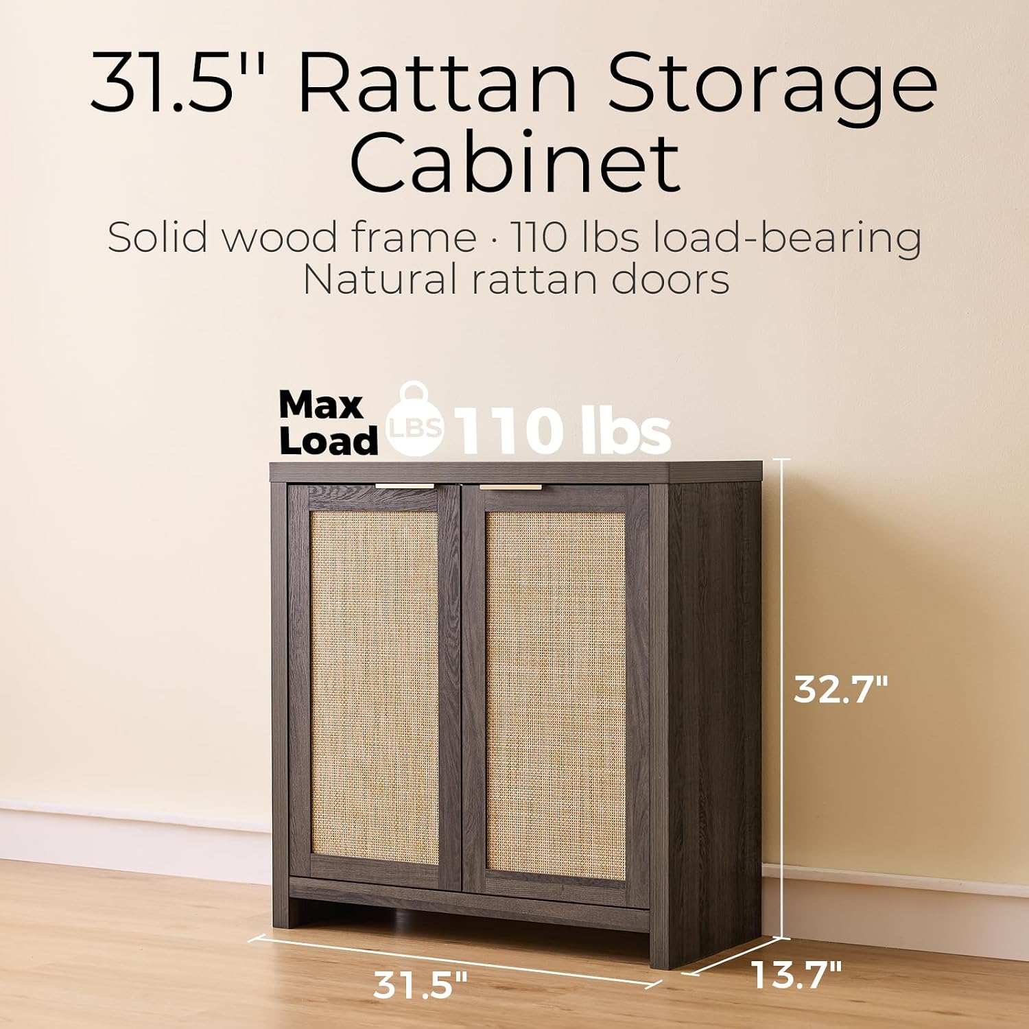 OAKHAM HOME Rattan Sideboard Cabinet with Storage, Buffet Cabinet with 2 Soft-Close Doors, Adjustable Shelves and 110 lbs Top, Storage Cabinet for Living Room, Kitchen, Entryway, Black Oak