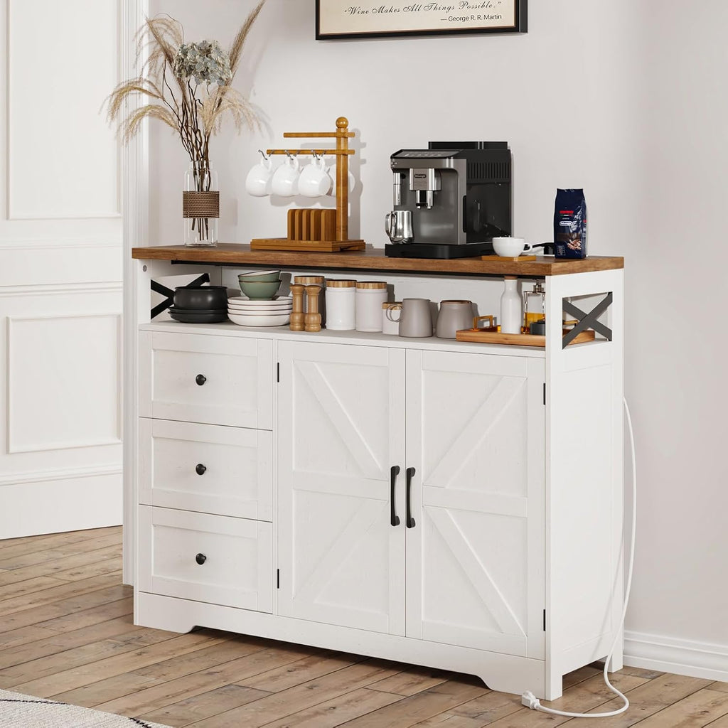 47' Antique White Storage Cabinet with Doors and Drawers, Farmhouse Sideboard Buffet Cabinet with Storage, Kitchen Pantry Hutch, Coffee Bar Station Table for Kitchen, Livingroom, Dining Room