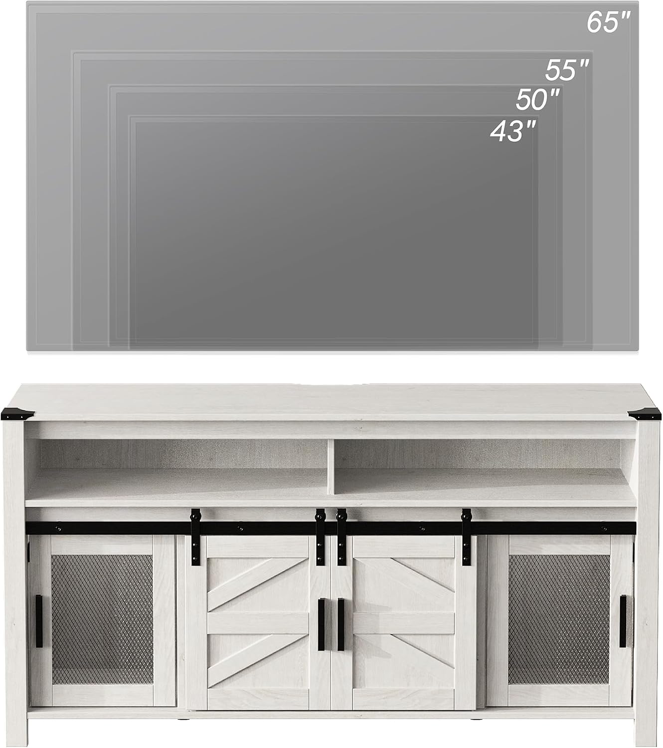 WAMPAT Farmhouse Buffet Cabinet, Rustic Sideboard with Sliding Barn Doors, 59' Coffee Bar Storage Cabinet with Mesh Doors, Cupboard Table for Kitchen, Dining Room, Living Room，Antique White