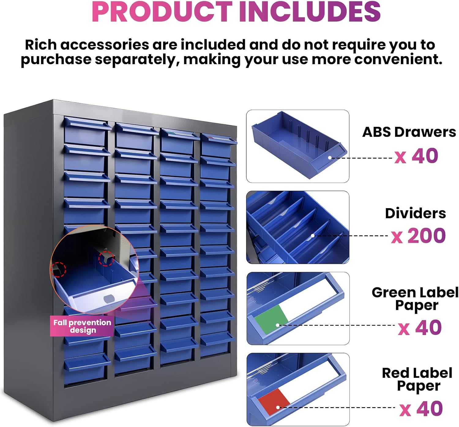 40 Drawers 21x9x25 Inch Bolt and Nut Organizer, Stainless Steel Parts Cabinet with Shelfs & Labels Bolt and Nut Tool Storage Cabinet for Workshop Tool & Hardware Storage and Organization