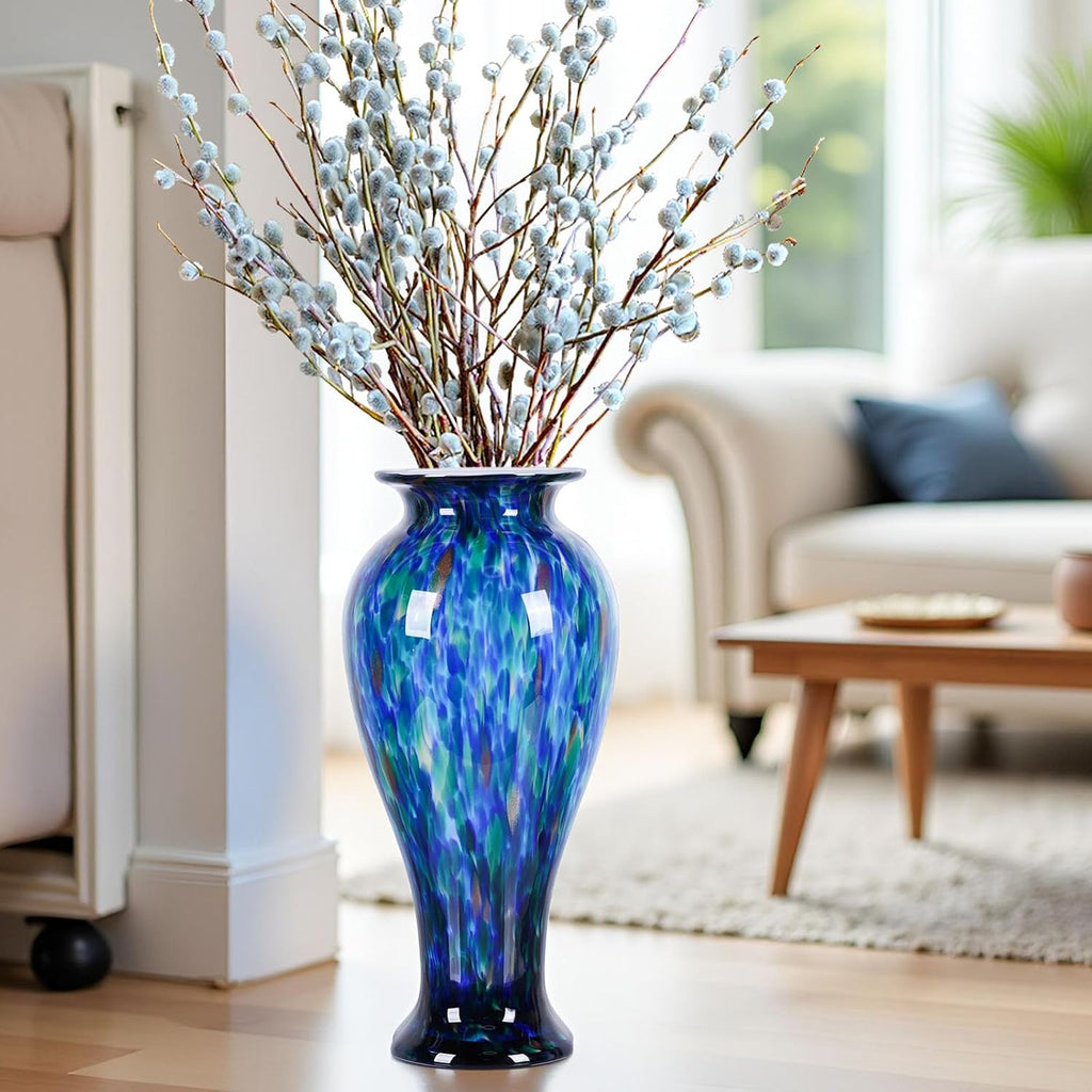 XMGZQ 20' Tall Glass Vases for Floor,Large Hand Blown Sea Glass Flowers Vase for Centerpieces,Jarrones Grandes para Sala Elegantes,for Bookshelf,Bathroom,Countertop,Indoor Office Desktop (Blue Green)