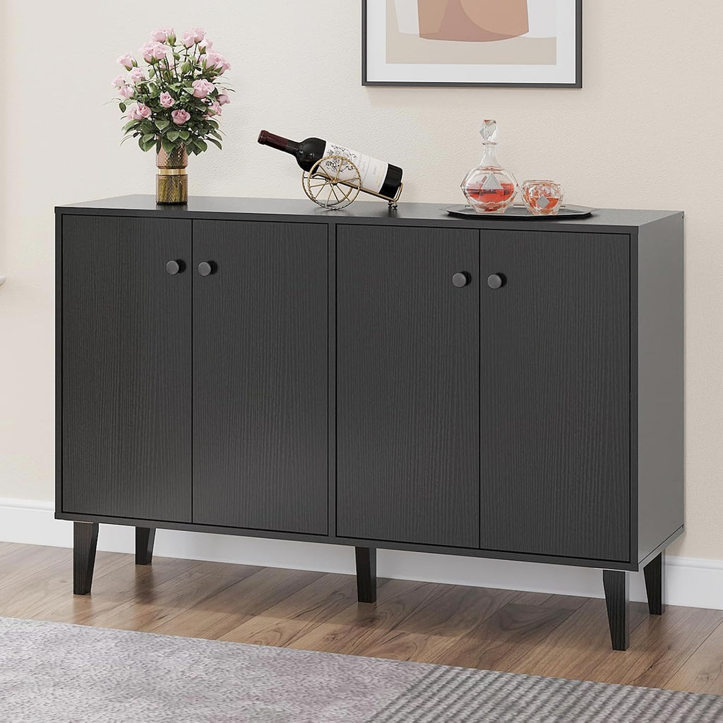Panana Sideboard Buffet Cabinet Kitchen Storage Cabinet Living Room 4 Doors Console Table (Black)