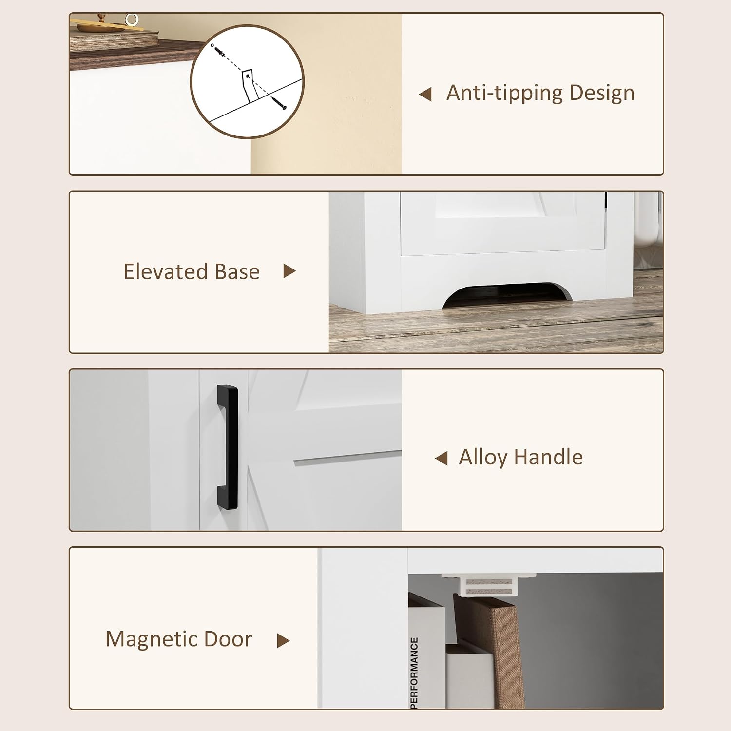 HOMCOM Farmhouse Storage Cabinet with Adjustable Shelf, Single Barn Door Small Bathroom Storage Cabinet for Living Room, Floor Pantry Cabinet, White