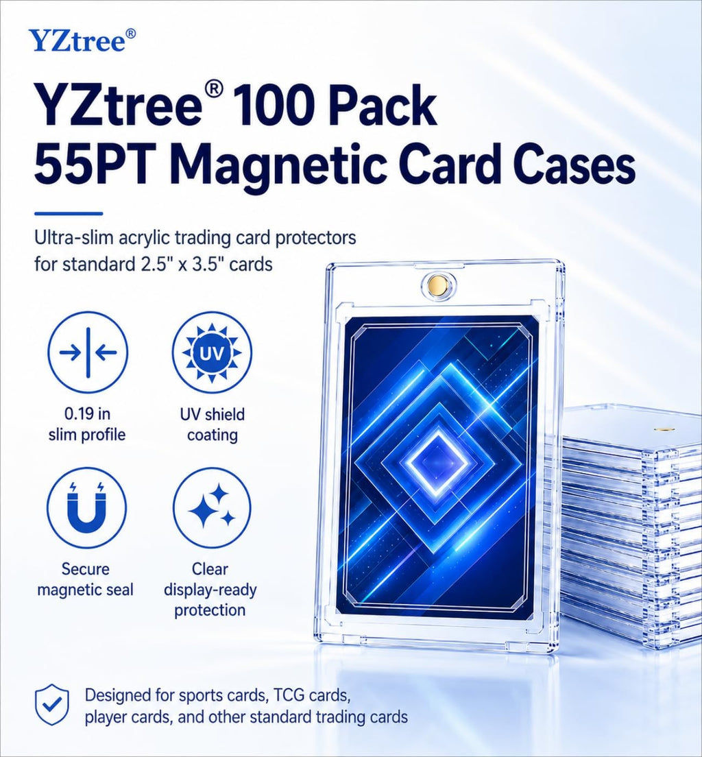 100 Pack Magnetic Card Holder 55pt: Ultra Slim Acrylic Card Case | One Touch Card Holder for Standard Trading Cards, Sports Card Holder for Baseball, Football, Game Cards, U-V Resistant