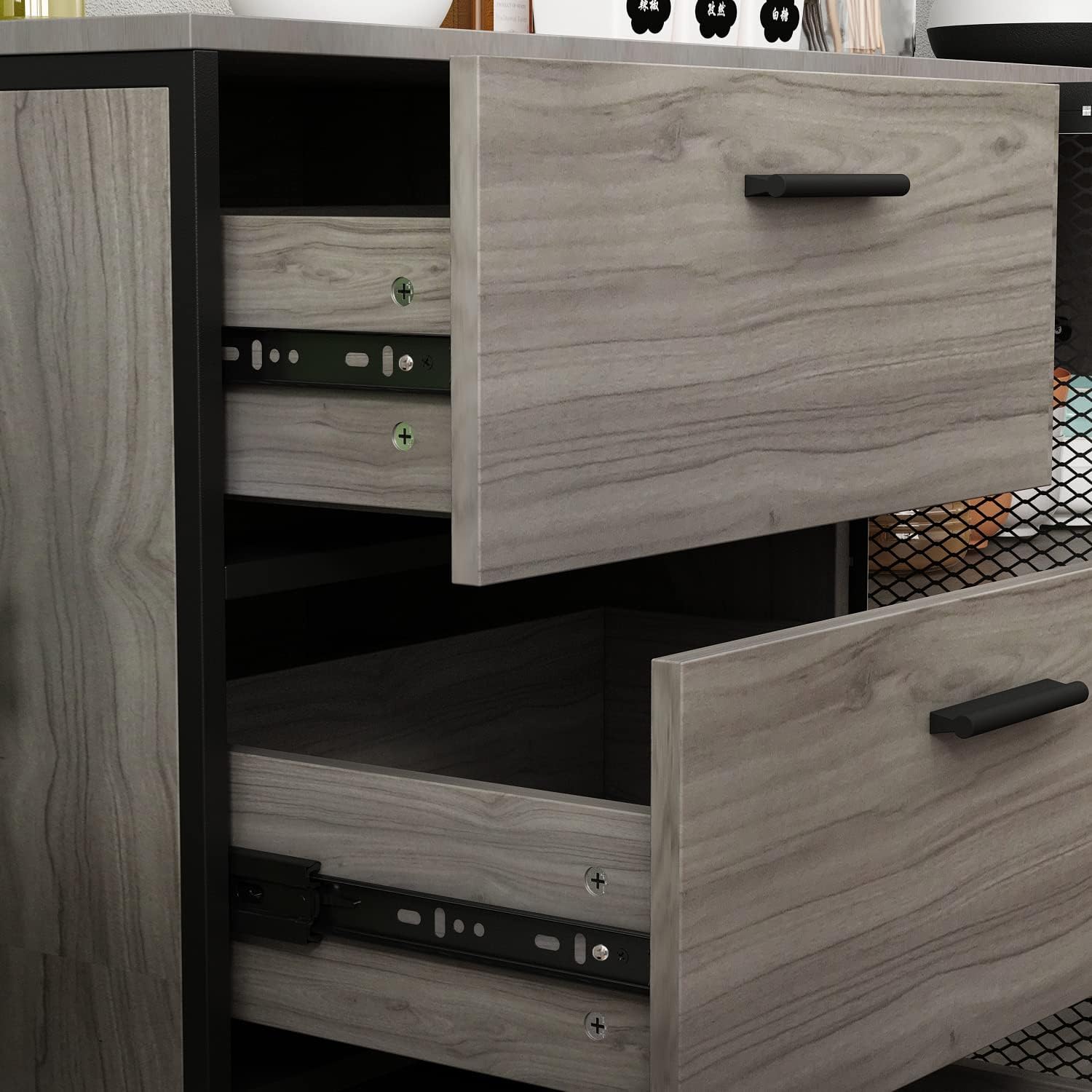 ECACAD Modern Wood Sideboard Buffet Storage Cabinet with Hutch, 3 Metal Mesh Doors, 3 Drawers & 5 Compartments, Kitchen Pantry Cupboard Console Table for Living Room, Dining Room, Walnut