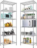 Himimi 6 Tier Storage Shelf Wire Shelving Unit Adjustable Rack Free Standing Organization with Leveling Feet, Stainless Side Hooks for Laundry Bathroom Kitchen Pantry Closet,2-Pack Shelves,Silver