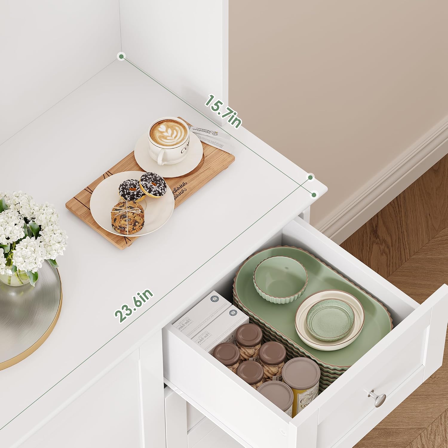 BOTLOG 72' Tall Kitchen Pantry Storage Cabinet, Kitchen Hutch Cabinet with Doors and Shelves, Modern Food Pantry with 2 Drawers for Dining Room, Living Room, White