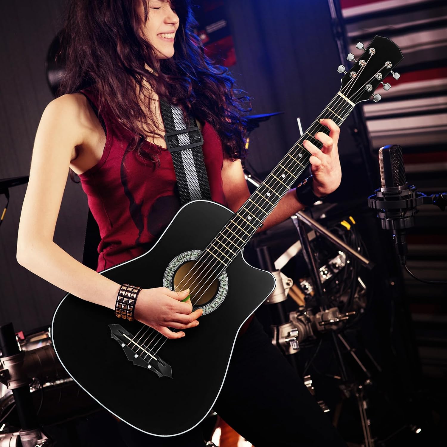 LIOOBO Beginner Acoustic Guitar: 38 Inch Basswood Guitar Basic Starter Kit with Gig Bag, Picks, and Protective Plate - Musical Instrument Present