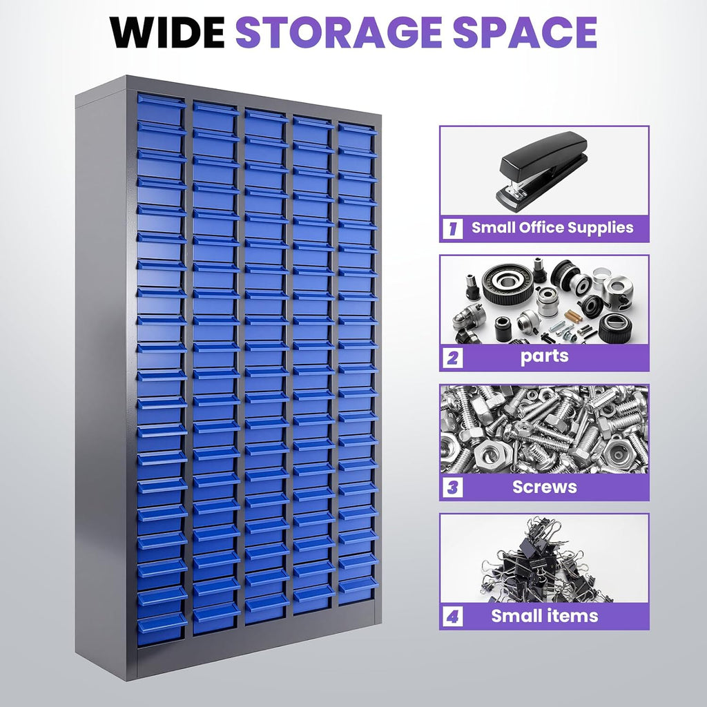 100 Drawers Stainless Steel Nut and Bolt Organizer, Parts Cabinet with Adjustable Shelves and Label Stickers, Bolt Organizer for Nuts Bolts Parts Screws Small Items (100 Drawers)