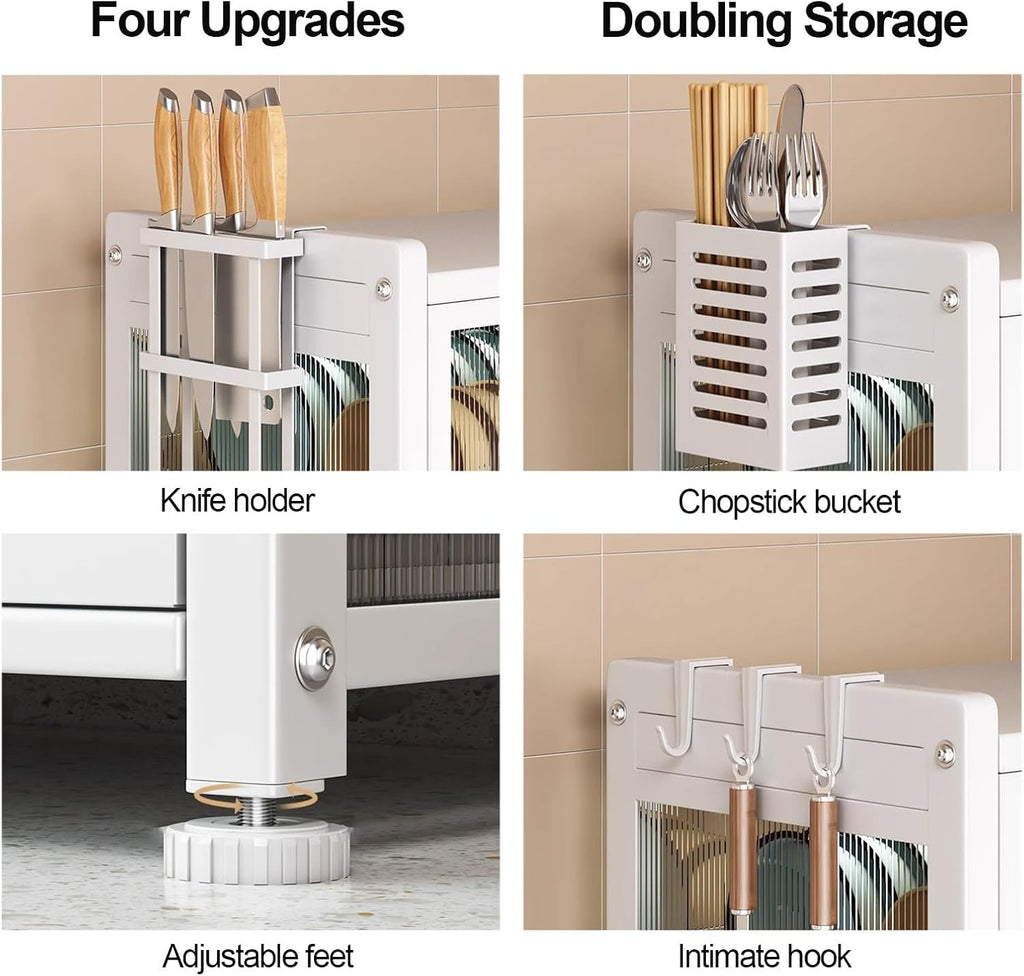 Kitchen Countertop Bakers Rack, with Drawers Dish Cabinet, Dish Drying Rack, Kitchen Storage Cabinet, Microwave Stand, Drainer Cabinet (Color : A)