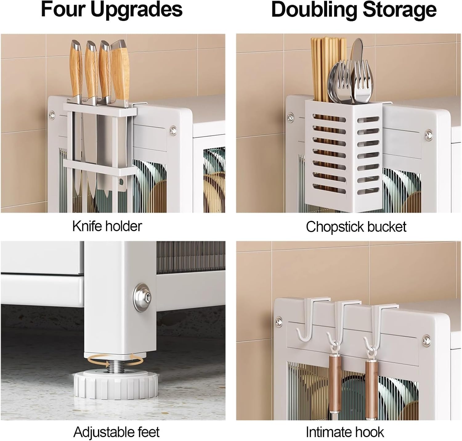 Kitchen Countertop Bakers Rack, with Drawers Dish Cabinet, Dish Drying Rack, Kitchen Storage Cabinet, Microwave Stand, Drainer Cabinet (Color : A)