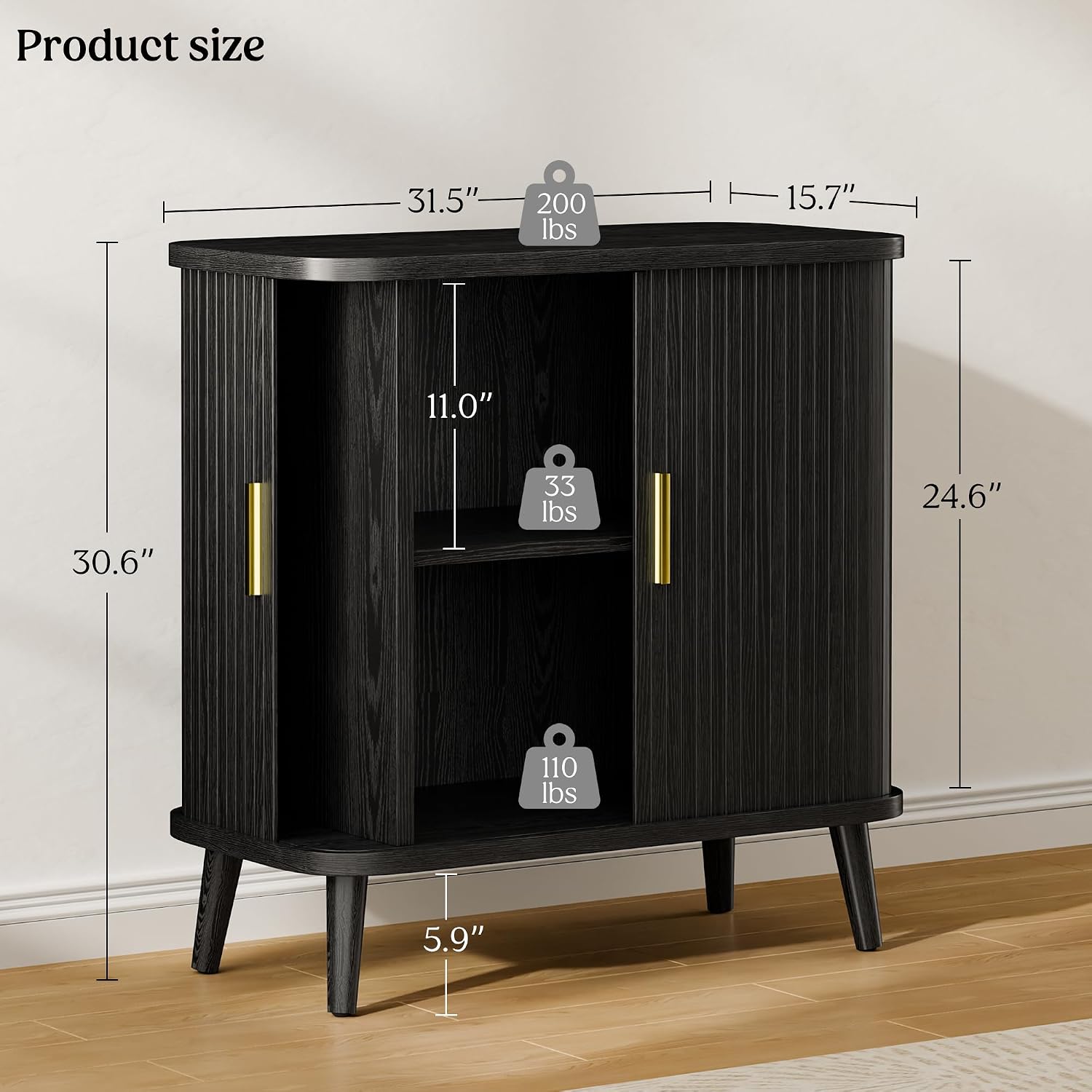 Lulive Black Buffet Cabinet, Sideboard Buffet Storage Cabinet with Sliding Doors, Modern Bar Cabinet for Kitchen & Dining Room
