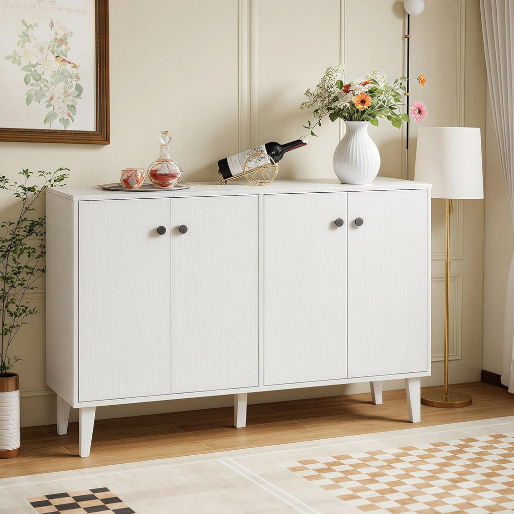 Panana Sideboard Buffet Cabinet Kitchen Storage Cabinet Living Room 4 Doors Console Table (White)