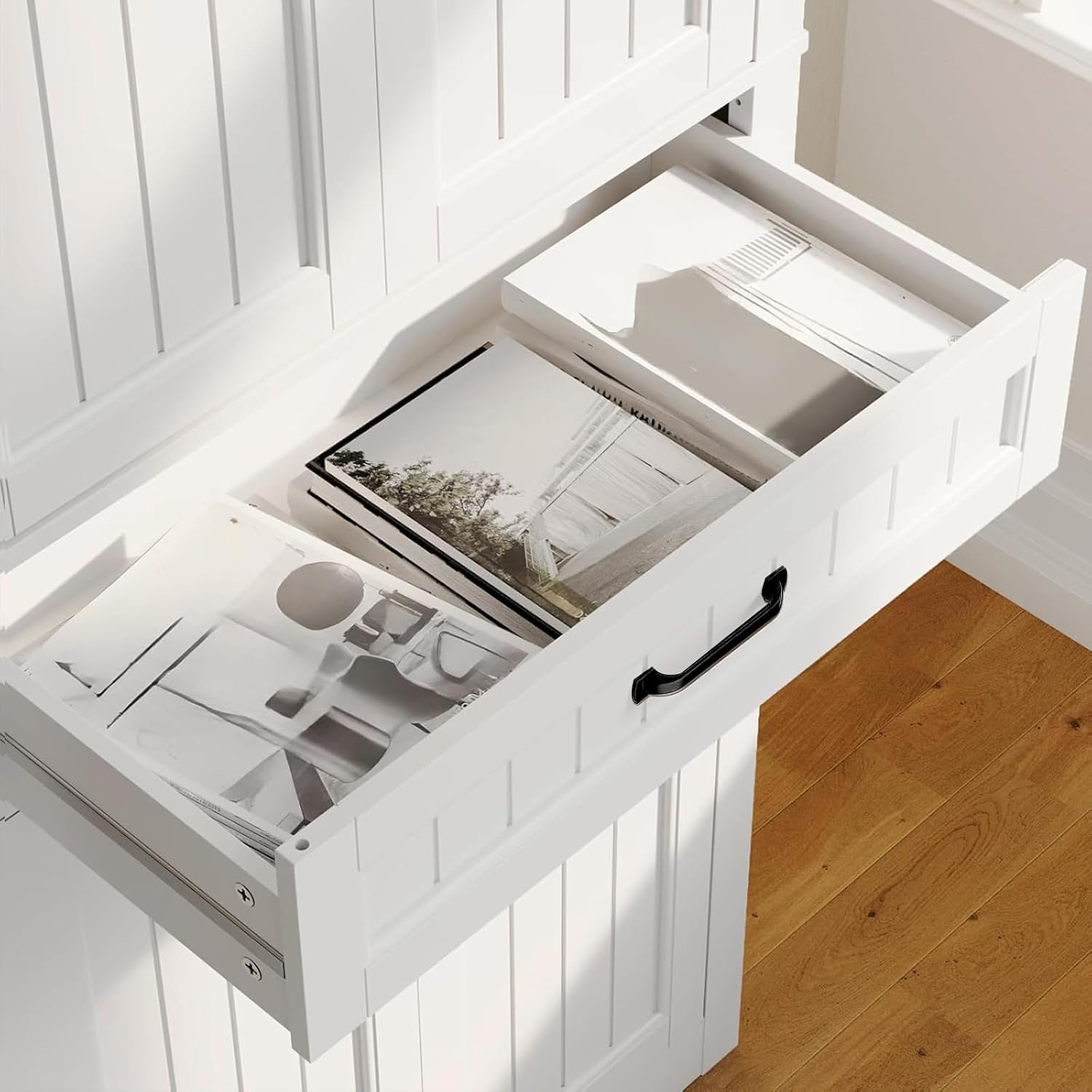 Gizoon 71'' Kitchen Pantry Storage Cabinet, Freestanding Pantry Organizers and Storage Cabinet with 4 Doors and 4 Adjustable Shelves, Tall Cabinet with Large Drawer for Kitchen, Living Room, Bathroom
