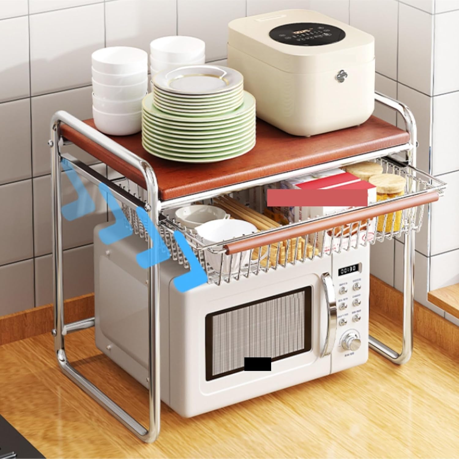 Microwave Oven Rack,Modern Kitchen Baker's Rack with Microwave Stand, Storage Shelf for Rice Cooker & Essentials – Stylish Space-Saving Home Organizer, Perfect for Small Kitchens