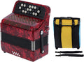 22 Key 8 Bass Button Accordion with Bag, Beginner Adult Professional Accordion, Rich Timbre With Shoulder Strap Comfortable ＆ Sensitive Button (Red)