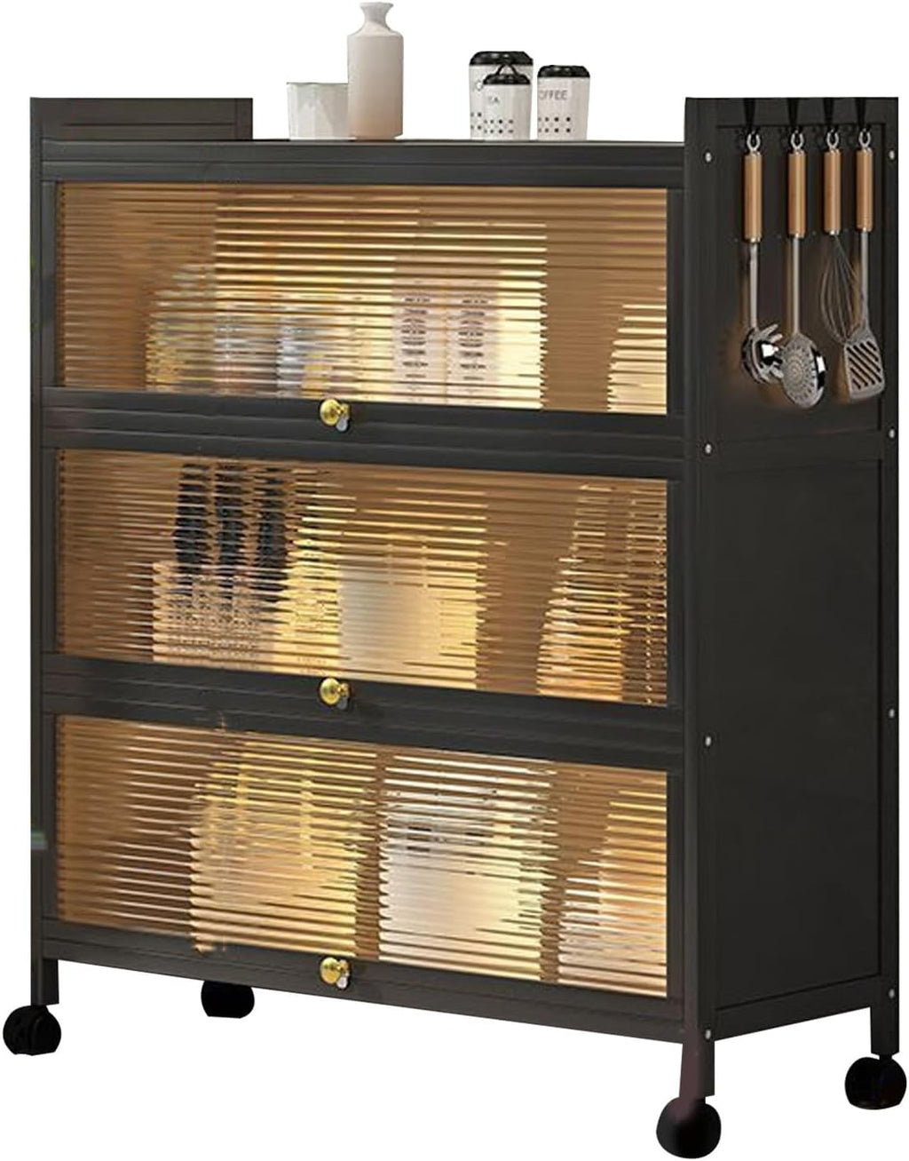 Kitchen Bakers Rack with Cabinets Kitchen Cabinet Storage with Flip Door Cabinet, Microwave Oven Shelf Cabinet, Pantry Storage Cabinet, for Spices, Pots and Pans (Color : 4 Layers, Size : 80c