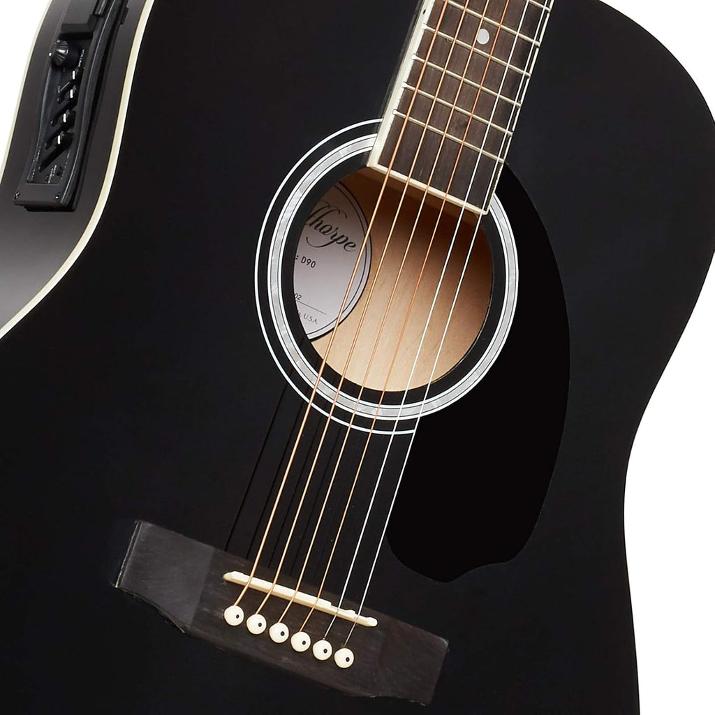 Ashthorpe Full-Size Dreadnought Acoustic-Electric Guitar Bundle - Premium Tonewoods - Black