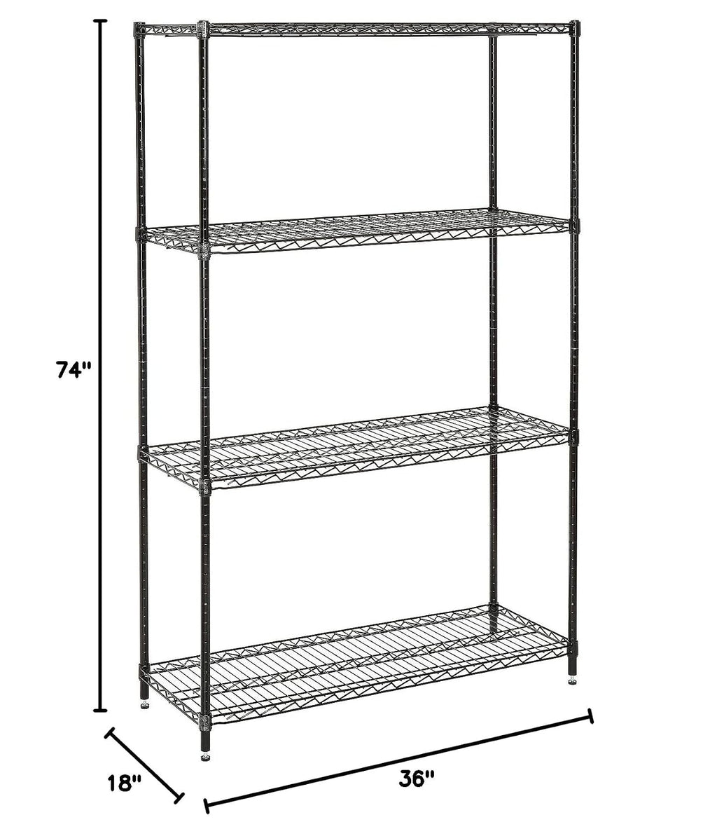 Nexel Economy Adjustable Wire Shelving Unit, 4 Tier, NSF Listed Commercial Storage Rack, 18' x 36' x 74', Black Epoxy