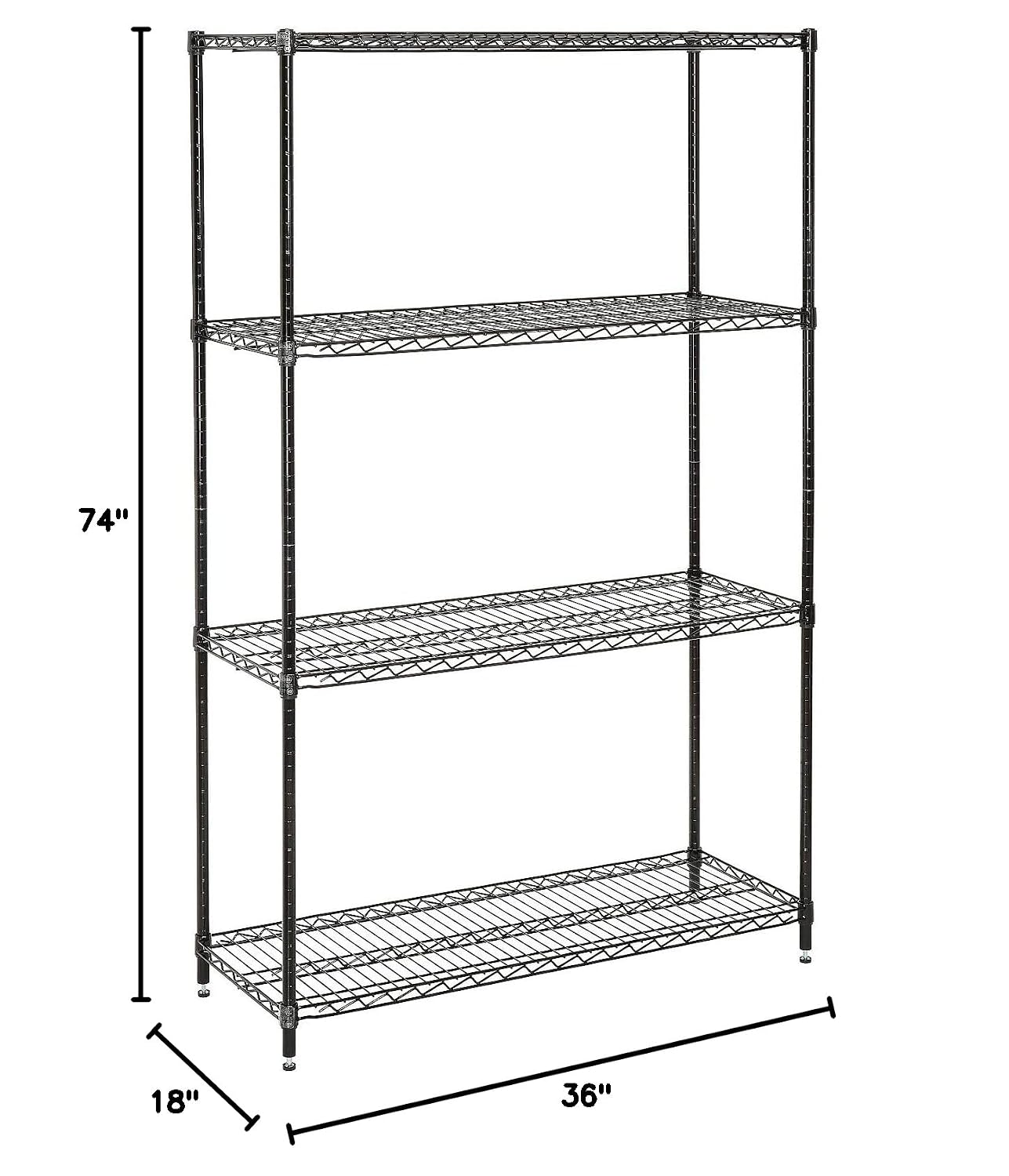 Nexel Economy Adjustable Wire Shelving Unit, 4 Tier, NSF Listed Commercial Storage Rack, 18' x 36' x 74', Black Epoxy