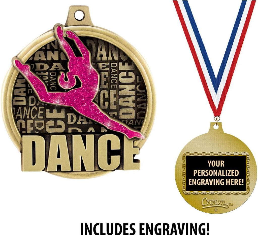 Crown Awards Custom Dance Medals, 2' Dance Medal with Free Neck Ribbon and 4 Lines of Engraving Included