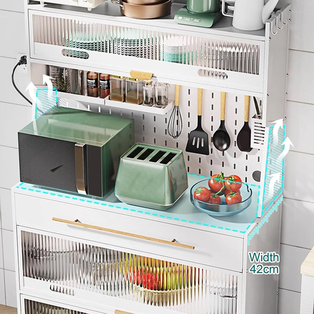 5-Tier Microwave Storage Stand - Kitchen Baker's Rack with Drawers Versatile Storage Cabinet for Home Office Pantry - Stylish Black Design,Black,80cm