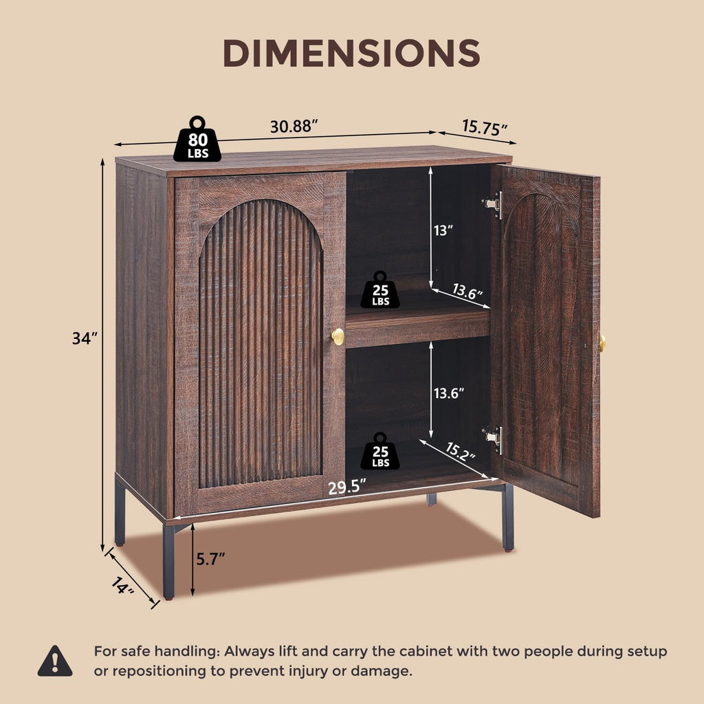 IFGET Modern Buffet Cabinet with Storage, 92.63' W Fluted Arched Sideboard Cabinet w/Adjustable Shelves, Wooden Modular Coffee Bar for Dining Room, Kitchen, Living Room, Entryway, Brown