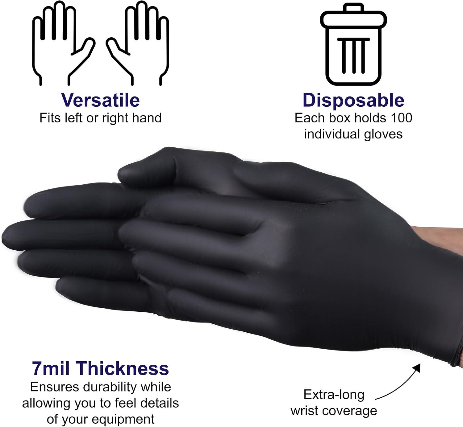 VGuard A19A32 Nitrile Gloves Disposable Gloves - Case (10 Boxes 100CT) 7mil Medium Black Powder Free Nitrile Gloves Case