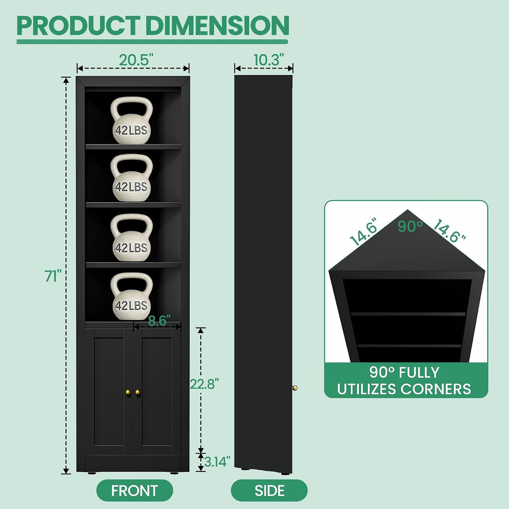 Tall Corner Cabinet,71' Waterproof Metal Corner Cabinet for Bathroom, Corner Storage Cabinet with 4 Adjustable Shelves & Quiet Close Door,Home Space Saver for Kitchen,Living Room,Pantry