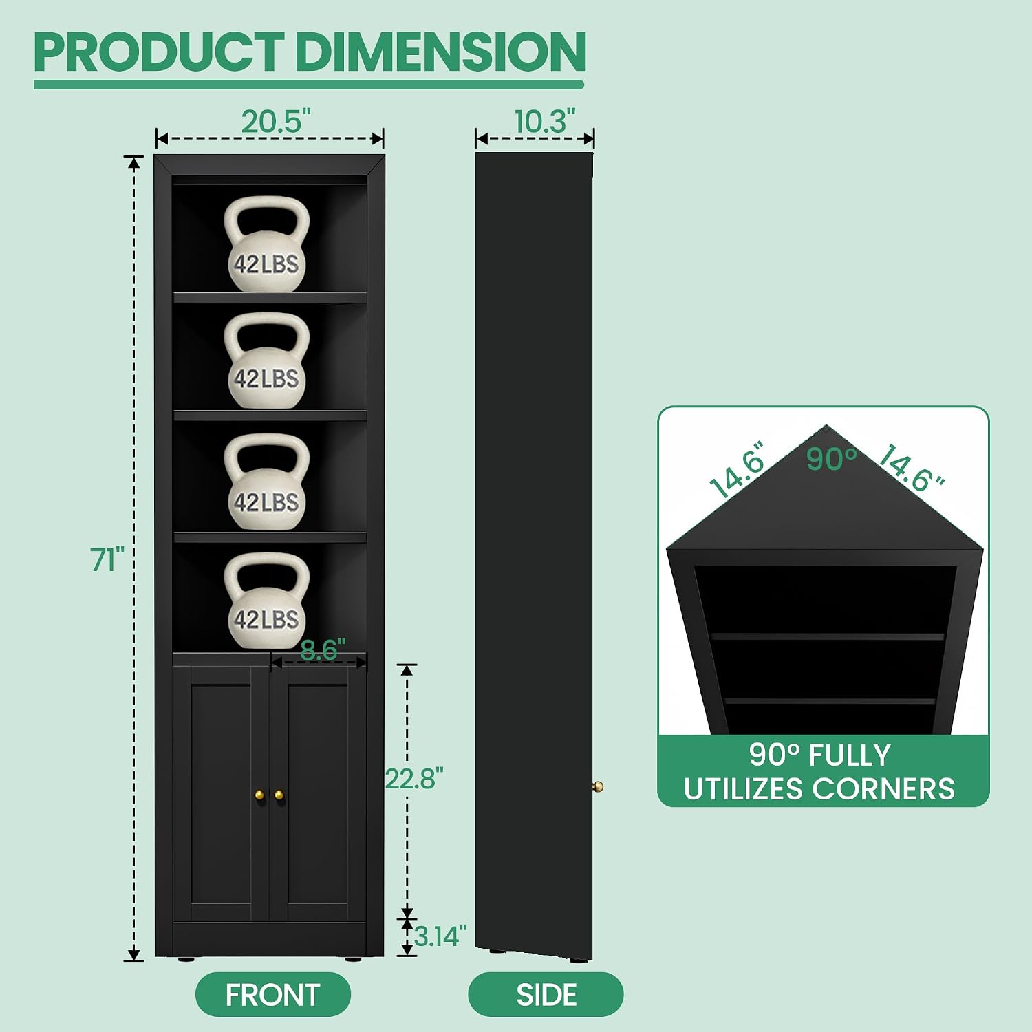Tall Corner Cabinet,71' Waterproof Metal Corner Cabinet for Bathroom, Corner Storage Cabinet with 4 Adjustable Shelves & Quiet Close Door,Home Space Saver for Kitchen,Living Room,Pantry