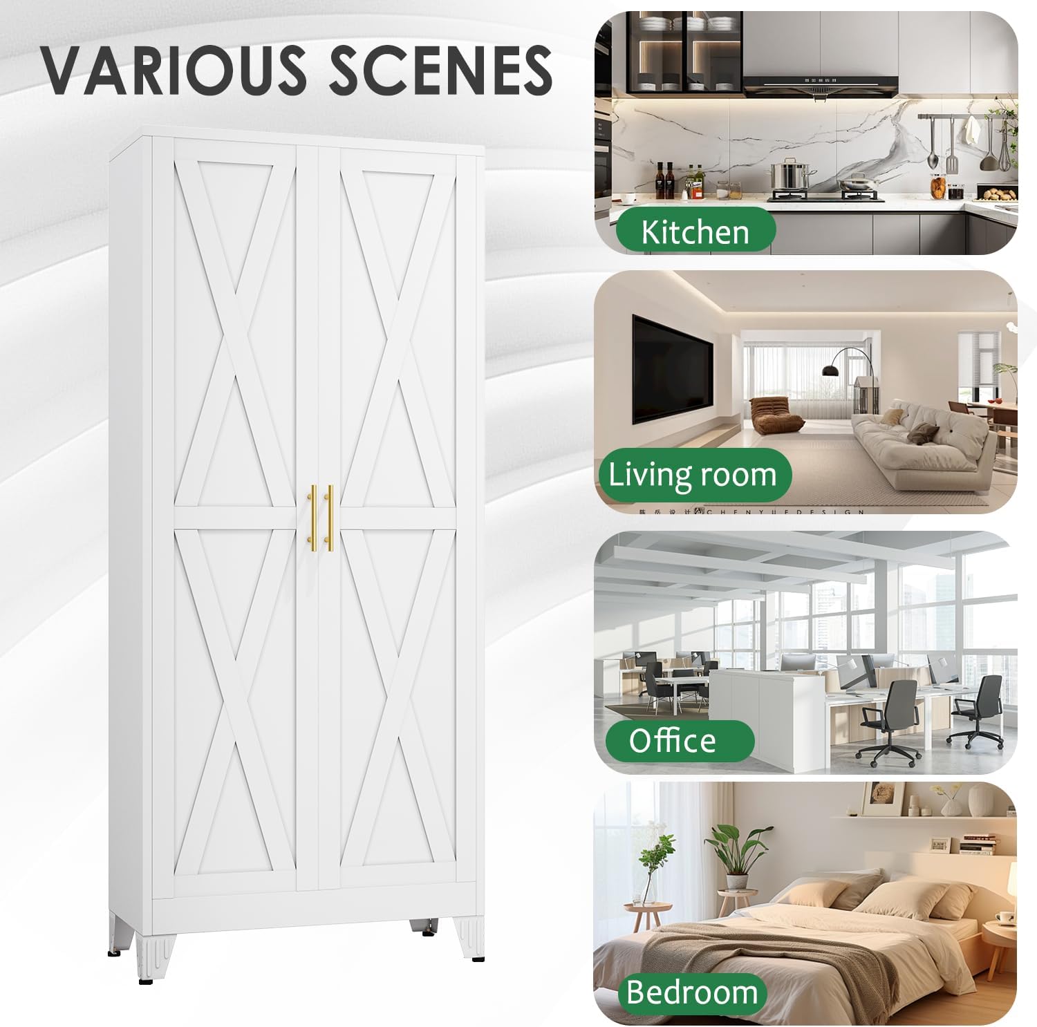 75' Tall Metal Kitchen Pantry Storage Cabinet with 2 Doors and 5 Adjustable Shelves, White Food Freestanding Cupboard for Kitchen, Dining Room, Bathroom and Garage (White)
