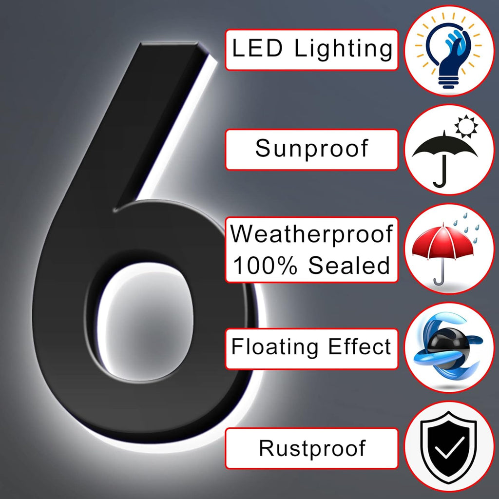 Stainless Steel Modern Backlit LED Illuminated Home Address Number,Illuminated Address Sign Plaque House Numbers LED Lighted, Light Up House Numbers,20 Inch/500mm,R