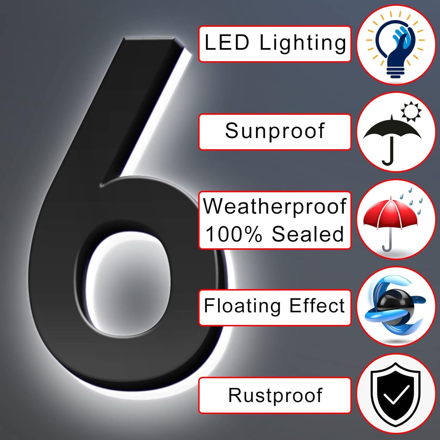 Stainless Steel Modern Backlit LED Illuminated Home Address Number,Illuminated Address Sign Plaque House Numbers LED Lighted, Light Up House Numbers,20 Inch/500mm,R