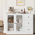GarveeHome 35 in Kitchen Hutch Storage Cabinet, Coffee Bar Cabinet with 3 Drawers, Freestanding Food Pantry with Countertop for Living Dining Room (White, Low Cabinet)