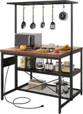 Garvee 47 in Kitchen Island with Power Outlets - Mobile Bakers Rack with 3 Shelves, Microwave Stand & 5 Hooks, 400 LB Capacity (Brown)