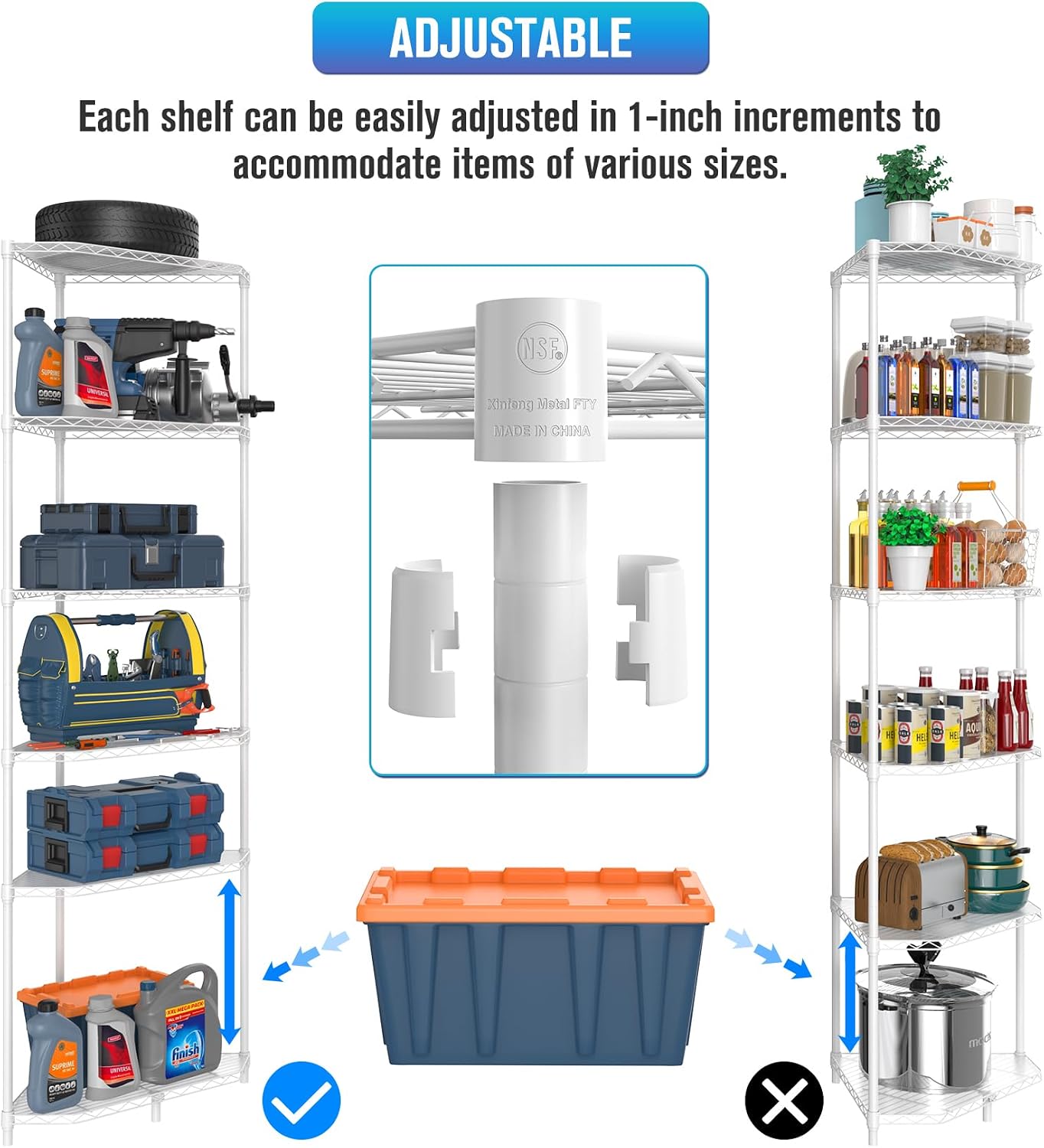 6 Tier NSF Corner Wire Shelf Shelving Unit, 20 x 20 x 72 Inch 600lbs Capacity Heavy Duty Adjustable Metal Storage Rack with Leveling Feet & Shelf Liners for Office Kitchen Bathroom and More - White