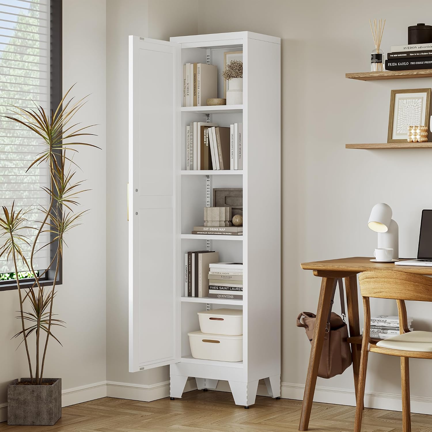 Washsemba 67''Farmhouse Metal Storage Cabinet with Barn Doors,Steel File Cabinet for Home Office,Kitchen Pantry 4 Adjustable Shelves,Freestanding Cupboard for Kitchen,HomeOffice(White)