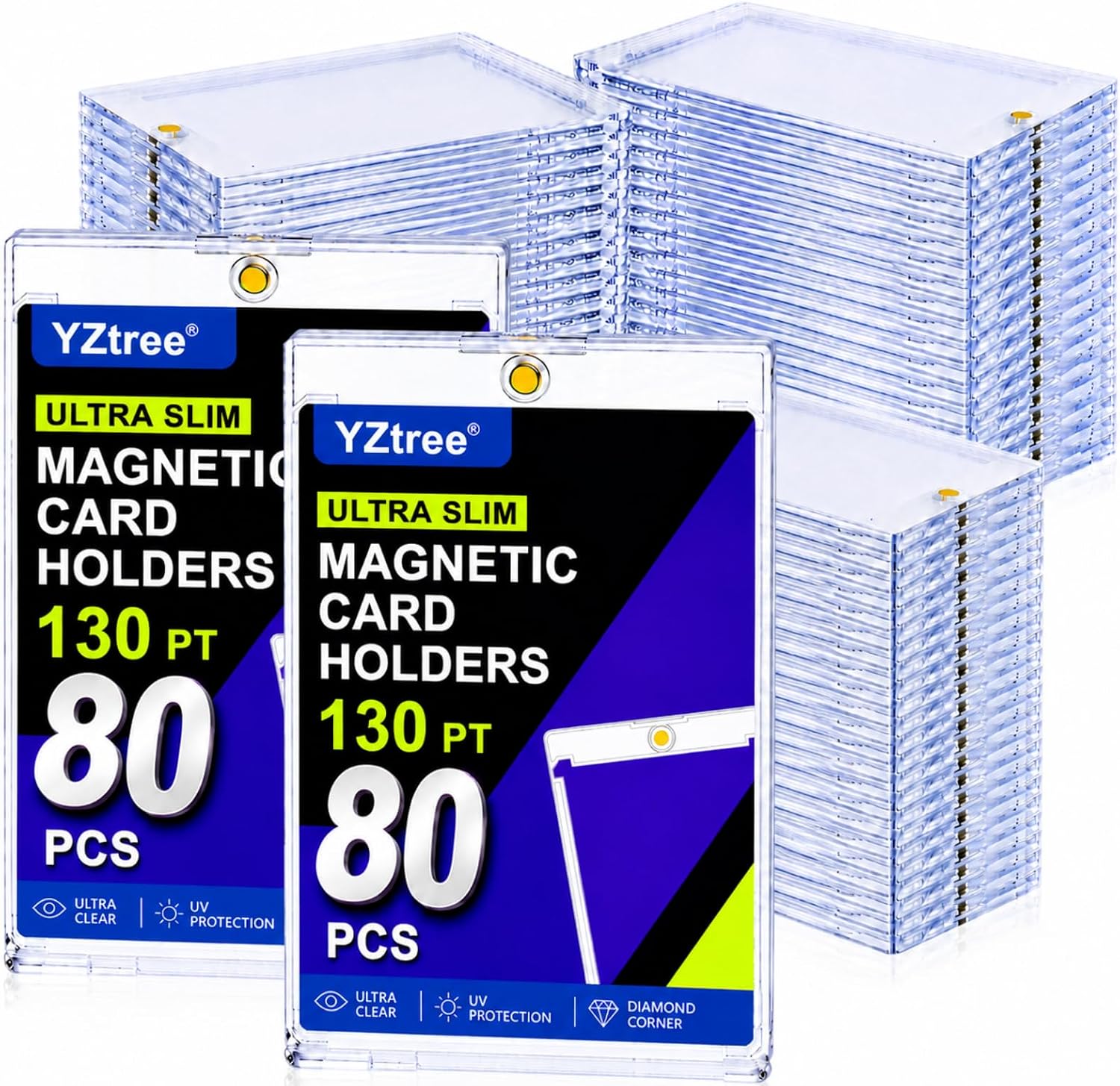 130pt Magnetic Card Holder, 80 Pack One Touch Card Holders | 0.28' Clear Acrylic Case for Thick Trading Cards, U-V Resistant Sports Card Protector for Premium Cards, Relic-Style Cards