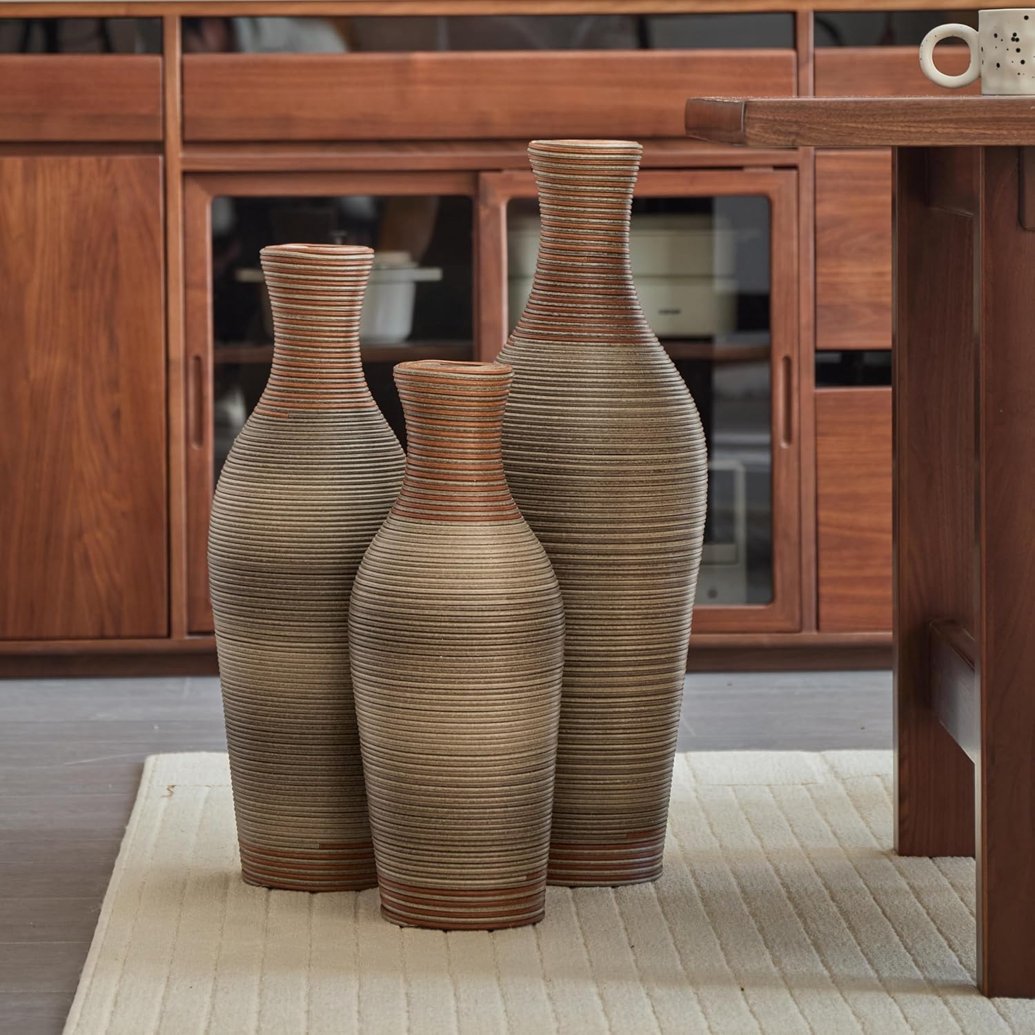 Floor PVC Decorated Vases Set of 3 for Gorgeous Home Decoration Large Classic PVC Vase 20.4in/24.4in/28.3in Height (Brown+Grey)
