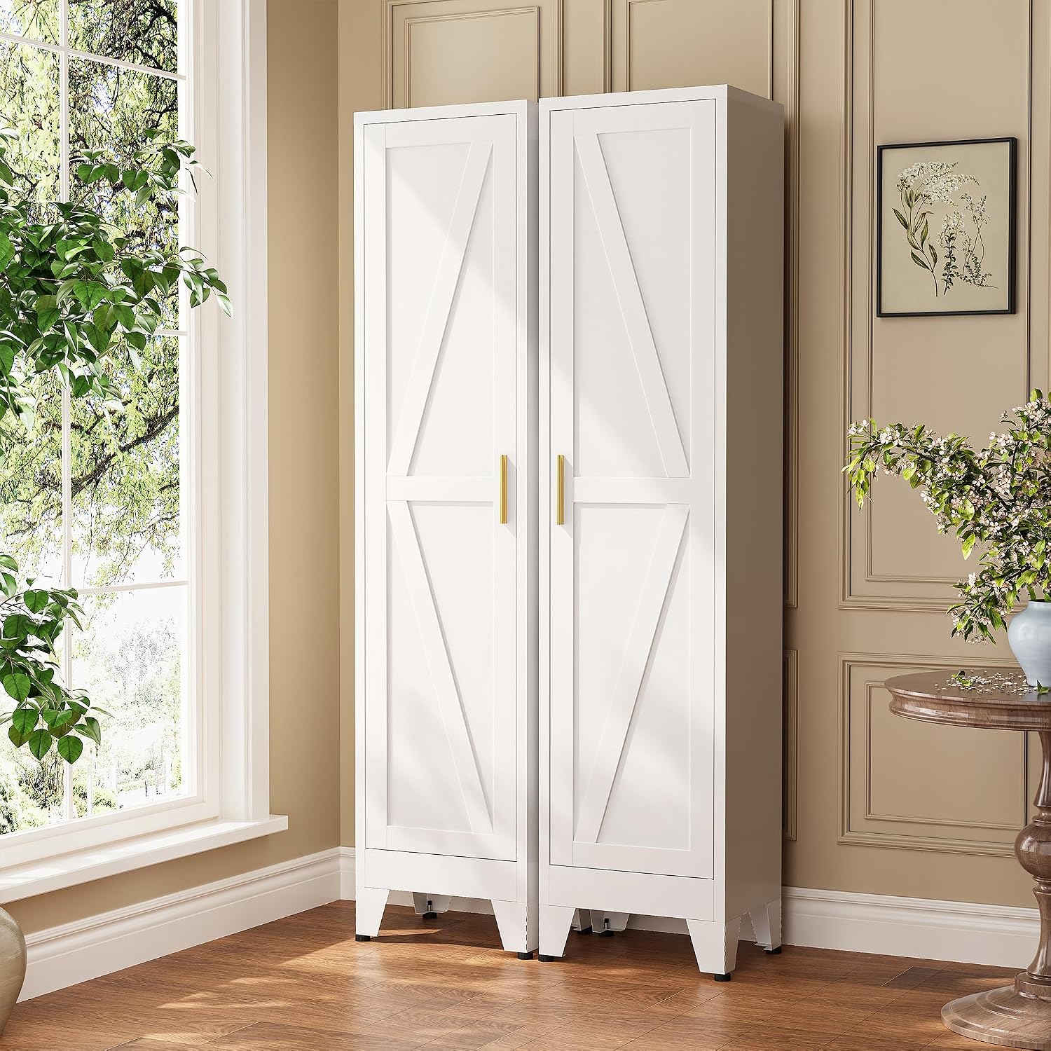 Narrow Bthroom Storage Cabinet Tall Metal Storage Cbinets with 4 Adjustable Shelves Freestanding 5 Tier Slim Pantry Cabinet for Kitchen Office Small Space