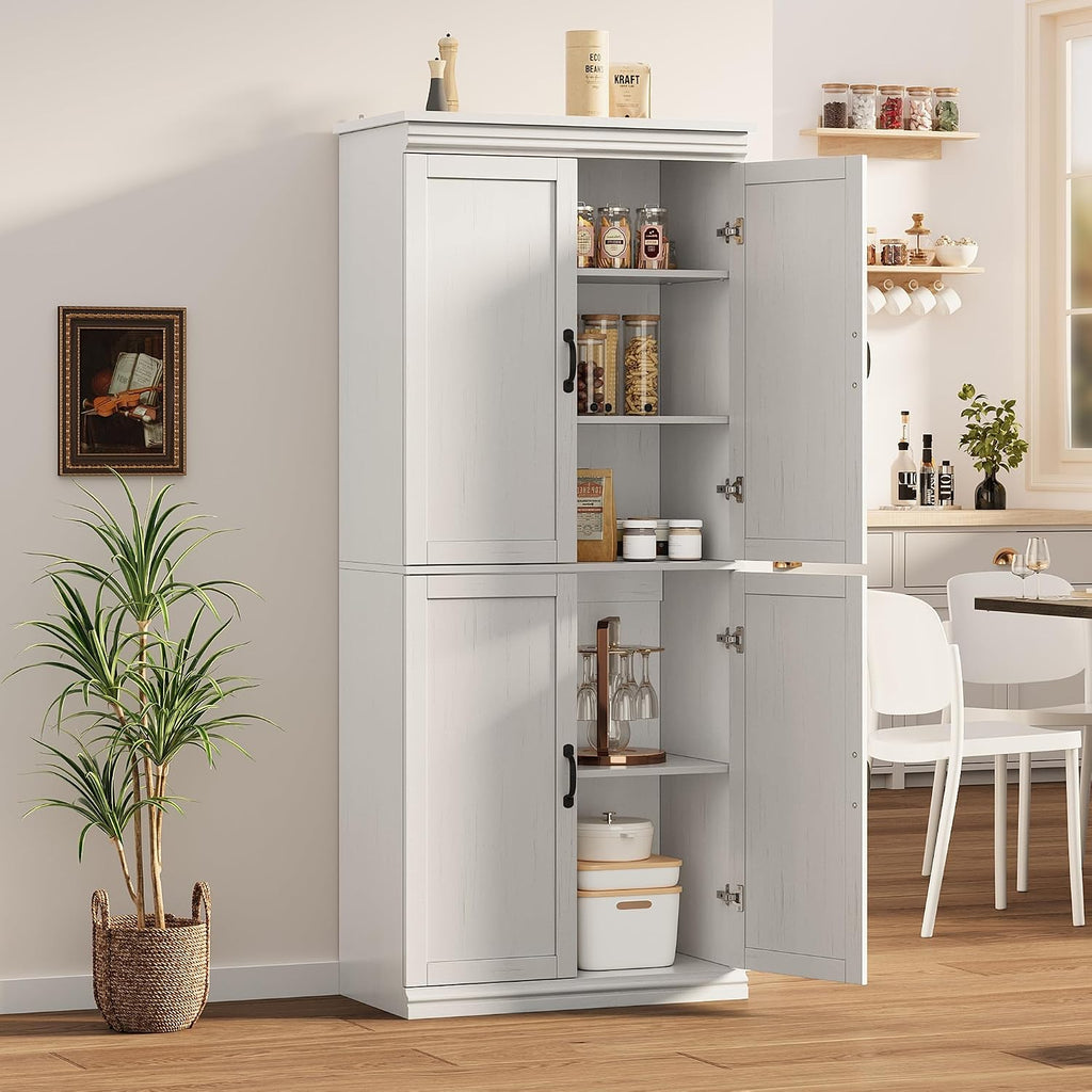IDEALHOUSE Pantry Cabinet,70' Tall Kitchen Pantry Cabinet with Doors and Adjustable Shelves, Freestanding Cupboard, Tall Storage Cabinet for Bathroom, Dining Room, Living Room (Antique White)