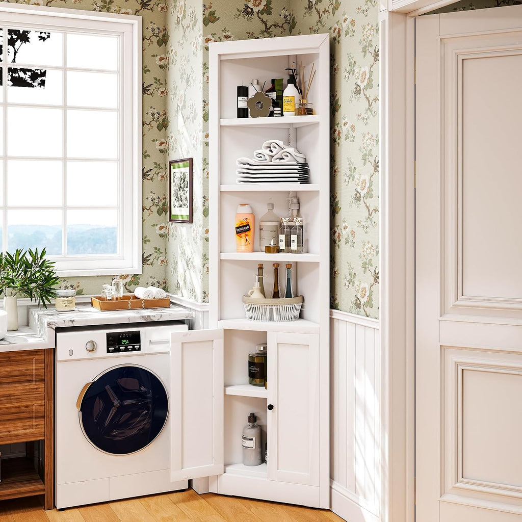 Tall Corner Cabinet,71' Waterproof Metal Corner Cabinet for Bathroom, Corner Storage Cabinet with 4 Adjustable Shelves & Quiet Close Door,Home Space Saver for Kitchen,Living Room,Pantry