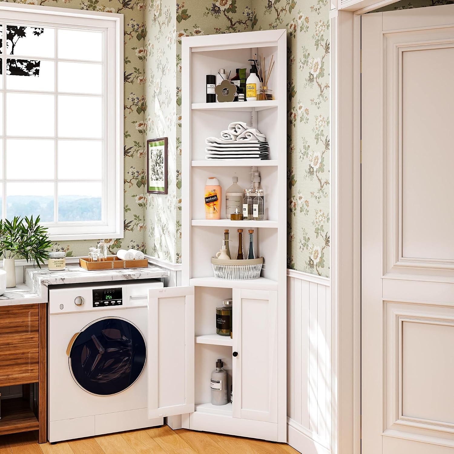 Tall Corner Cabinet,71' Waterproof Metal Corner Cabinet for Bathroom, Corner Storage Cabinet with 4 Adjustable Shelves & Quiet Close Door,Home Space Saver for Kitchen,Living Room,Pantry