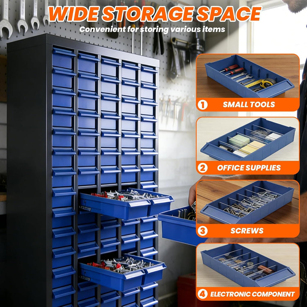 100-Drawer Nut and Bolt Organizer, 26'L X 9'W X 46'H Part Cabinet Bolt and Nut Tool Storage, Built-In Removable Partition, ABS Material Bolts Bin Tool for Workshop, Office