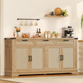 usikey 61' Large Buffet Cabinet with Storage, Sideboard Cabinet with 4 Doors and 3 Drawers, Farmhouse Buffet Table, Dining Room Storage Cabinet for Kitchen or Living Room, Natural